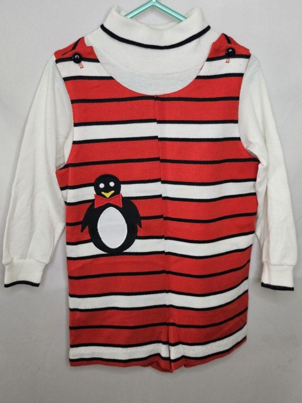 Vintage Florence Eiseman Boys Penguin Stripe Overalls Turtleneck 2 Piece Set 4T